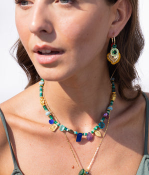Katerina Psoma Turquoise Short Necklace with charms and crystals semiprecious stones