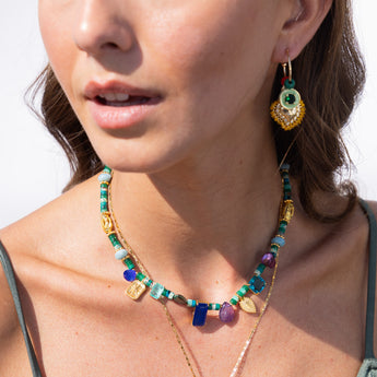 Katerina Psoma Turquoise Short Necklace with charms and crystals semiprecious stones