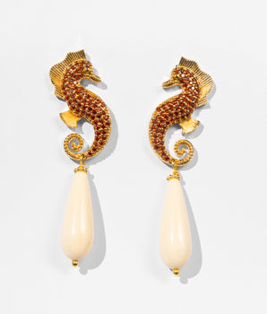 Katerina Psoma Calypso Sea Horse Beige Earrings