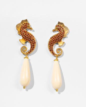Katerina Psoma Calypso Sea Horse Beige Earrings