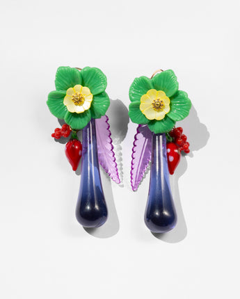 Katerina Psoma Colorful floral earrings with blue teardrop shapes 