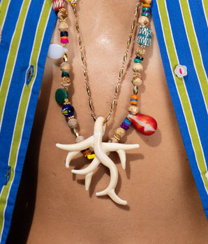 Katerina Psoma Beige Murano Coral Chain Pendant Necklace gold plated chain