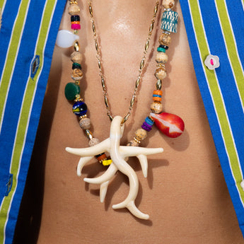 Katerina Psoma Beige Murano Coral Chain Pendant Necklace gold plated chain