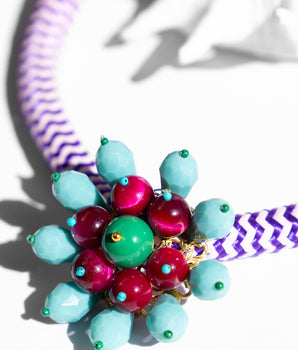 Katerina Psoma Turquoise Flower Short collar Necklace with cord