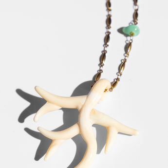 Katerina Psoma Beige Murano Coral Chain Pendant Necklace gold plated chain