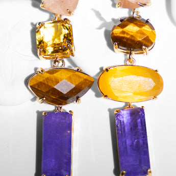 Katerina Psoma Purple and Yellow Dangle Earrings