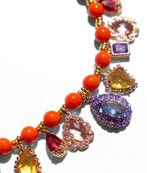 Katerina Psoma Coral bead and crystal charm necklace