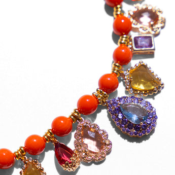 Katerina Psoma Coral bead and crystal charm necklace