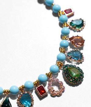 Katerina Psoma Turquoise Short Necklace with charms and crystals