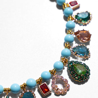 Katerina Psoma Turquoise Short Necklace with charms and crystals