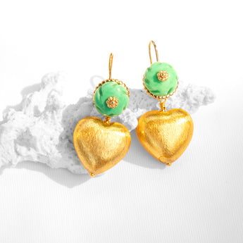 Katerina Psoma Amore Heart Earrings with Chrysoprase