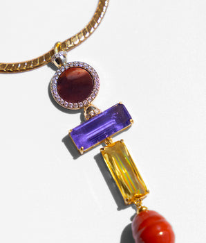 Katerina Psoma Purple and Yellow pendant Necklace on gold plated chain