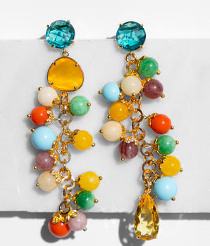 Katerina Psoma dangle earrings with coral drops and semi precious stones