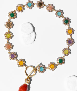 Katerina Psoma gold plated metal short necklace with semi precious stones