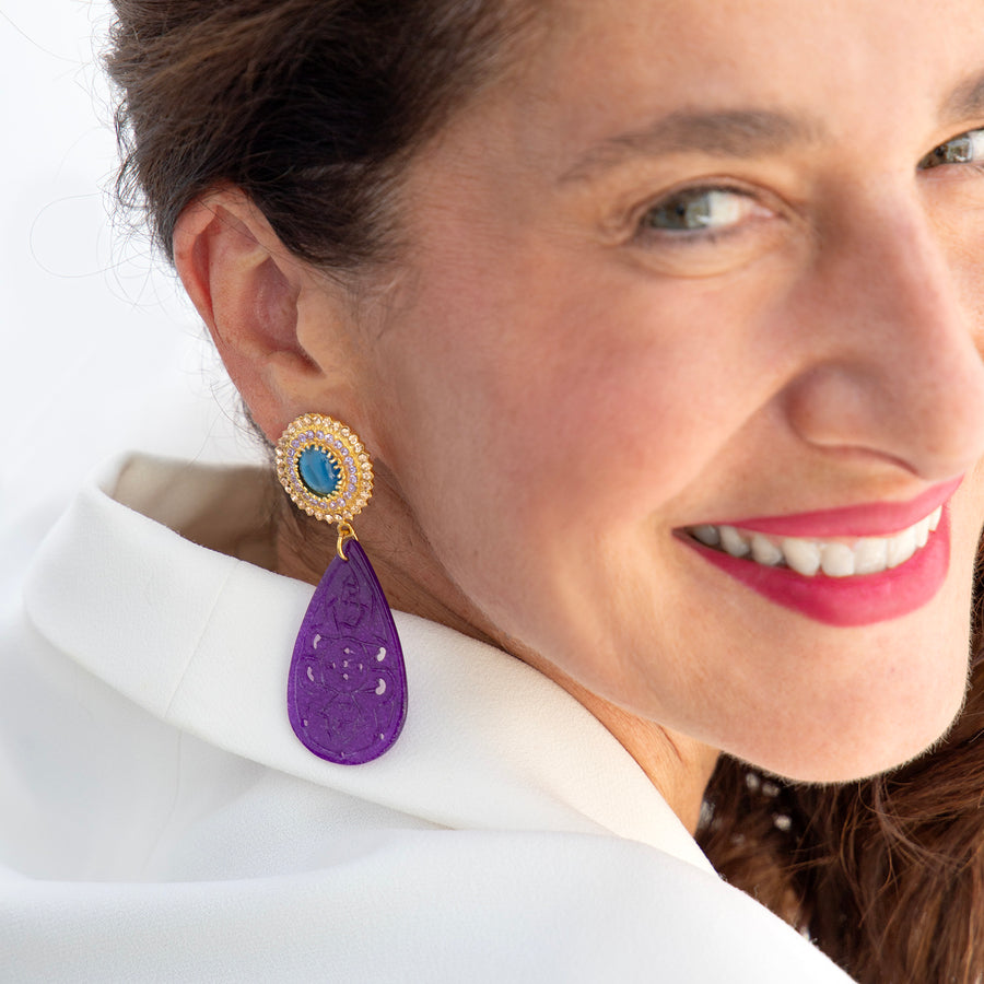 Katerina Psoma Aurora Purple Jade Carved Earrings