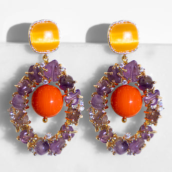Katerina Psoma Dangle earrings with amethyst and corals