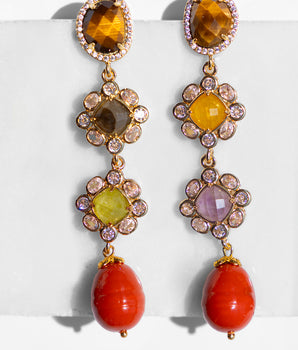 Katerina Psoma dangle earrings with coral drops and semi precious stones