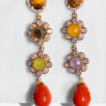 Katerina Psoma dangle earrings with coral drops and semi precious stones