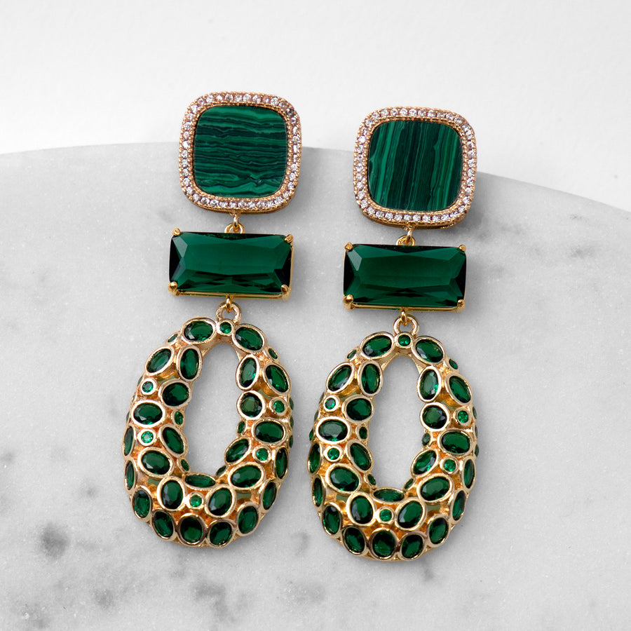 Katerina Psoma Lilly Green Dangle Earrings with Crystals