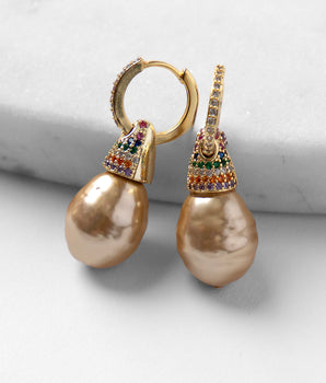 Katerina Psoma  Pearl Hoops with colorful crystals