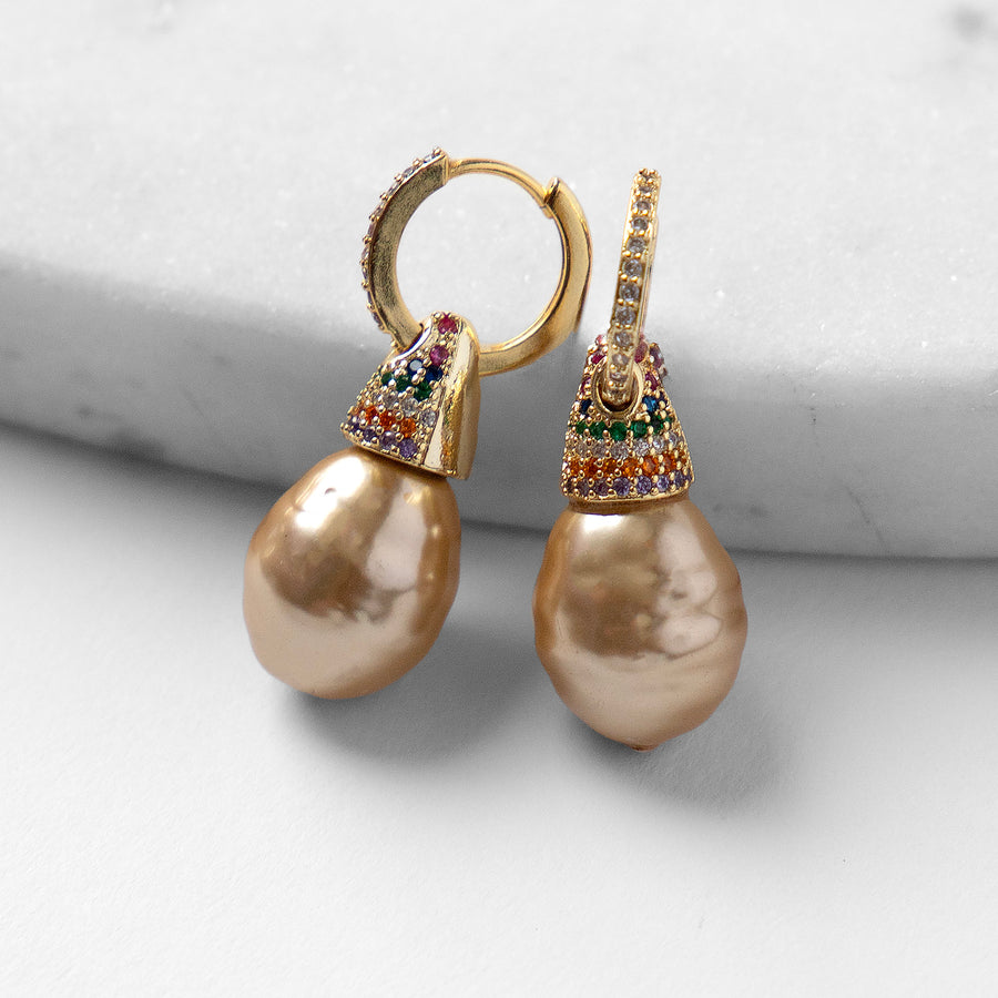 Katerina Psoma  Pearl Hoops with colorful crystals