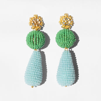 KATERINA pSOMA Pair of green and gold beaded CLIP earrings 