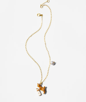 Katerina Psoma gold plated 925 silver chain pendant with an enamel animal pendant and fresh water pearl