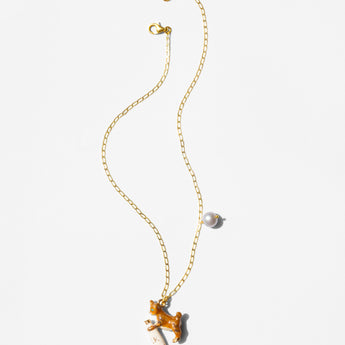 Katerina Psoma gold plated 925 silver chain pendant with an enamel animal pendant and fresh water pearl