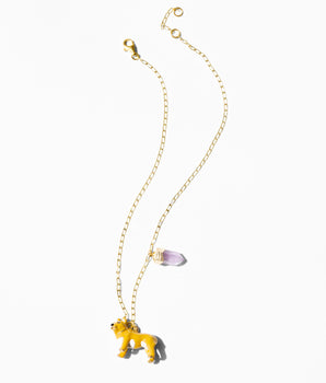 Katerina Psoma gold plated 925 silver chain pendant with an enamel animal pendant and amethyst