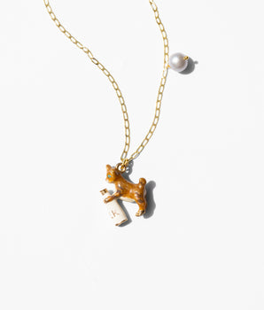 Katerina Psoma gold plated 925 silver chain pendant with an enamel animal pendant and fresh water pearl