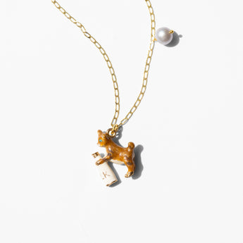 Katerina Psoma gold plated 925 silver chain pendant with an enamel animal pendant and fresh water pearl