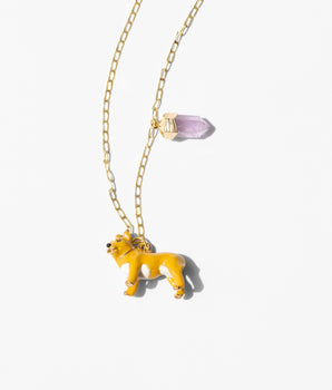 Katerina Psoma gold plated 925 silver chain pendant with an enamel animal pendant and amethyst