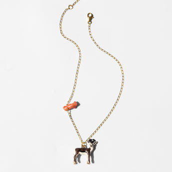 Katerina Psoma gold plated 925 silver chain pendant with an enamel animal pendant and coral