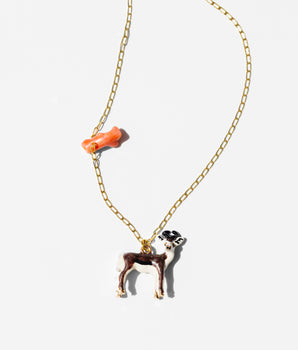 Katerina Psoma gold plated 925 silver chain pendant with an enamel animal pendant and coral
