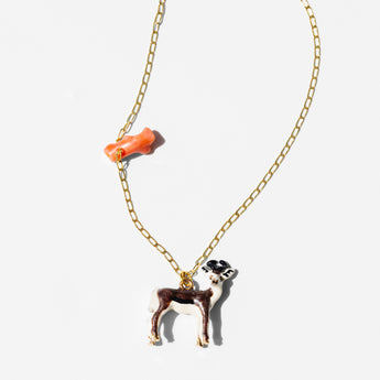 Katerina Psoma gold plated 925 silver chain pendant with an enamel animal pendant and coral