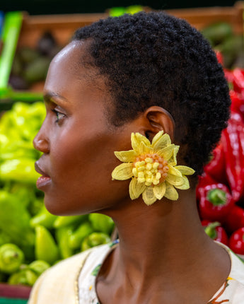 Katerina Psoma Yellow Clip-on Flower Earrings