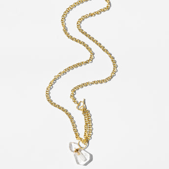 Katerina Psoma gold plated Chain necklace with a carved crystal quartz bottle pendant