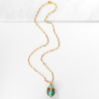 Katerina Psoma Big Turquoise Fiorato Murano Egg Pendant Necklace