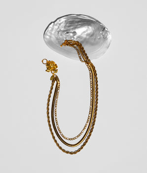 katerina psoma gold plated 3 row necklace with a metal rose clasp
