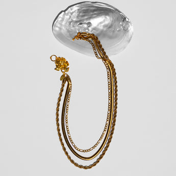 katerina psoma gold plated 3 row necklace with a metal rose clasp