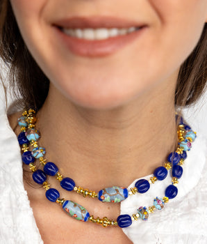 Katerina Psoma Rosalba Blue Long Necklace with Beads
