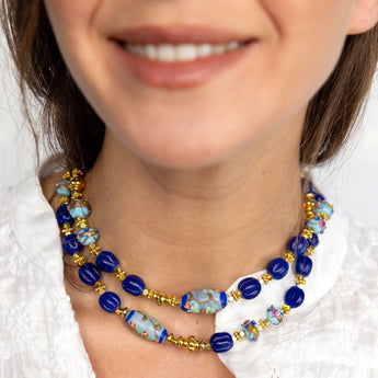 Katerina Psoma Rosalba Blue Long Necklace with Beads