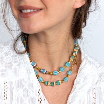 Katerina Psoma Rosalba Light Blue Long Necklace with Beads