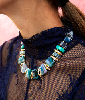 Katerina Psoma Blue Collar Necklace with Stones