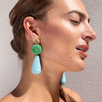 KATERINA pSOMA Pair of green and gold beaded CLIP earrings 