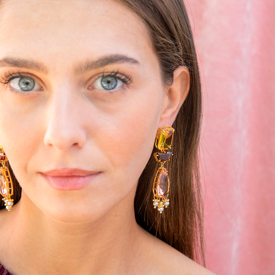 Katerina Psoma Luciana Yellow Dangle Earrings with pearls