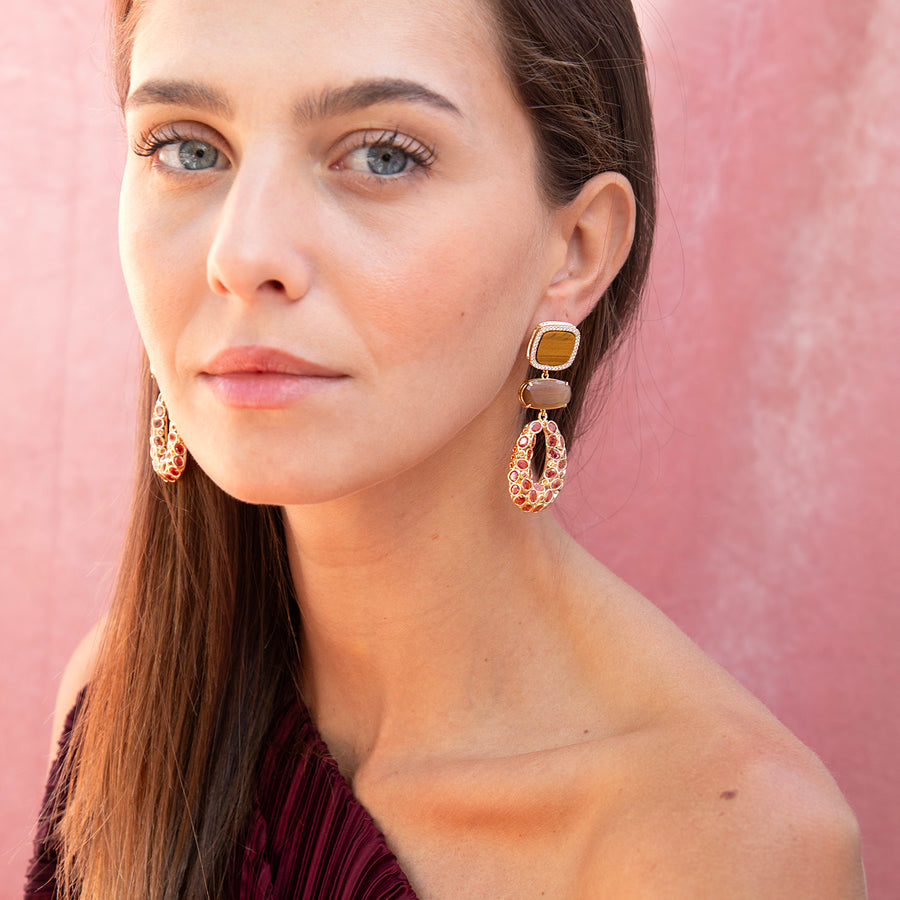 Katerina Psoma Lilly Brown Dangle Earrings with crystals 