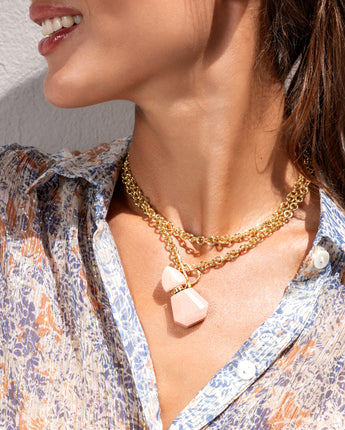 Katerina Psoma gold plated Chain necklace with a carved rhodochrosite bottle pendant