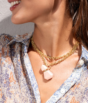 Katerina Psoma gold plated Chain necklace with a carved rhodochrosite bottle pendant