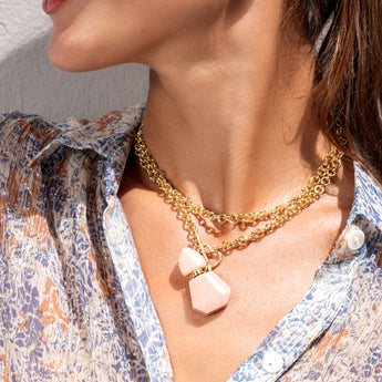 Katerina Psoma gold plated Chain necklace with a carved rhodochrosite bottle pendant